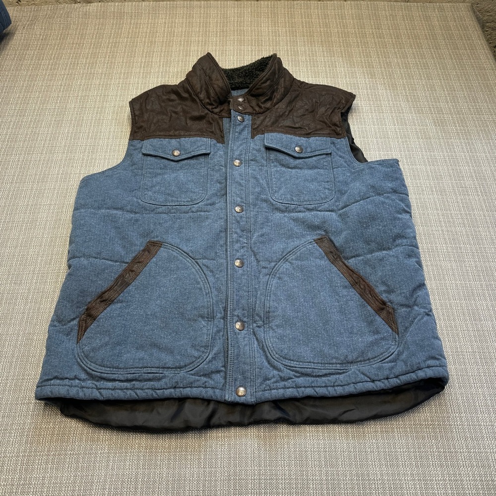 Vintage‎ Western Ranchwear Denim Puffer Vest XL Red Head Ranch Outdoorsy